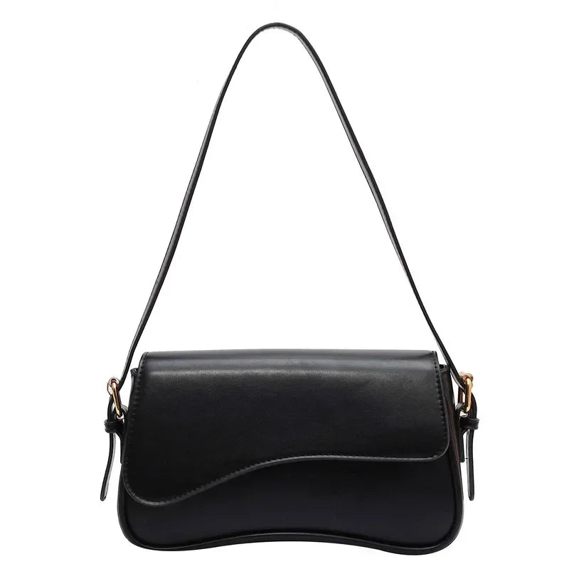 Bolso cruz de cuero negro estilo vintage con correa delgada negra