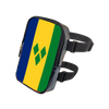 A black adjustable PU waist pouch featuring vertical stripes of blue, yellow, and green with a green diamond design.
