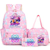 Pink backpack set featuring a main backpack and a matching pouch with a star and dragon theme.