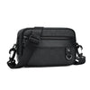 Black men's PU leather crossbody bag with an adjustable strap shown from the front.