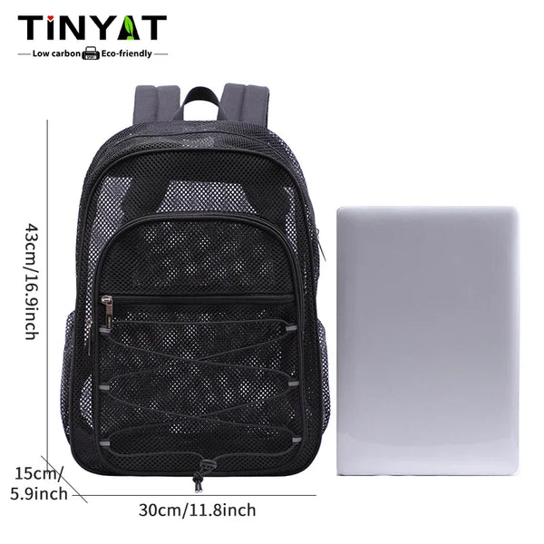 Black fashion mesh backpack designed for laptop and daily use