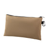 A tan multi-functional organizer tool kit bag with a zipper and a black strap.
