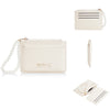Beige Lederwallet mit Goldkette und Kartenfach, in verschiedenen Ansichten.