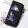 A black zippered pouch featuring illustrations of Blue and Stitch characters on a white background.