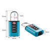 A teal resettable 3-digit combination padlock with a metal shackle and keyhole.
