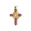 18K gold plated cross and Virgin Mary charm pendant with cubic zirconia gemstone and gold setting