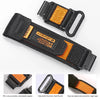 A black nylon sport strap with an orange accent and a gold buckle for Garmin watches.