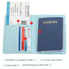 A light blue passport organizer featuring slots for a passport, vaccine card, and boarding pass.