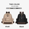 A pair of lightweight nylon travel backpacks shown in Khaki and Black colors.