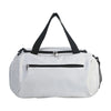 A white waterproof sports duffel bag with black straps and a zippered compartment.