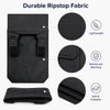 Black ripstop fabric belt wallet featuring hook and loop closure, lightweight, reinforced stitching, and soft foldable design