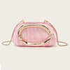 A pink marbled clutch bag with gold-tone hardware.