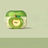 A green and yellow fruit design earphone case featuring an apple and a stem, set against a light green background.