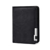 Black retro PU leather men's wallet with card slots shown from the side.