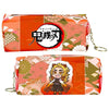 Orange and pink patterned Demon Slayer PU leather pencil case with a zipper.