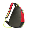 A red and black medical crossbody bag for first aid and essentials, shown from the side.