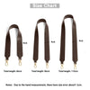Size chart showing the length of an adjustable wide shoulder strap in different measurements.