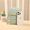 A light mint green luxury women's crossbody shoulder bag next to an iPhone 12 Pro Max.