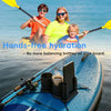 A family enjoying a kayak with a hands-free hydration system and phone stand mounted on the boat.