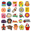 A collection of decorative shoe charms and pins for clogs and sandals, including various shapes and colors.