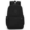 A black durable nylon commuter backpack shown from the back.