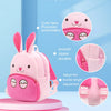 Pink cartoon bunny plush backpack with face embroidery and smooth zipper details