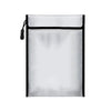 A clear, rectangular document bag with a black zipper and signal blocking features.
