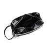 Black men's PU leather clutch handbag with a zipper closure shown from above.