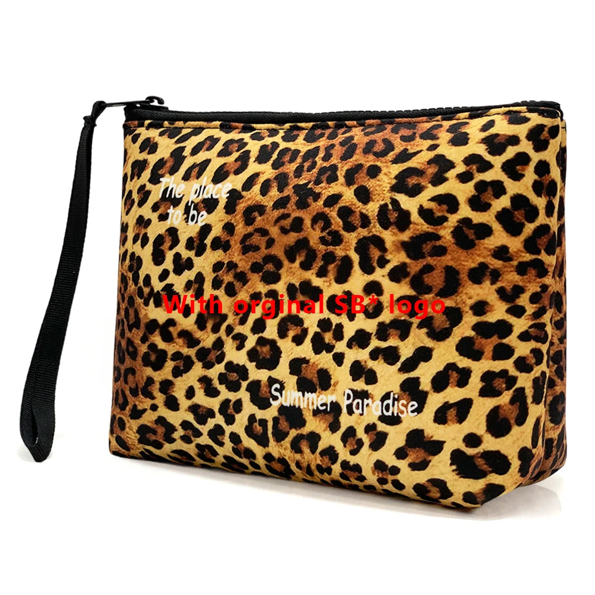 Bolsa cosmética de estampado de leopardo marrón hecha de neopreno impermeable para viajar.