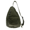 Olive green canvas crossbody shoulder bag with a flap and multiple pockets