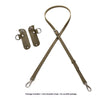 A set of olive green adjustable leather shoulder straps and buckles for mini bags.