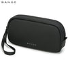 A black Bange travel electronics organizer pouch shown from the side.