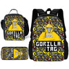 Un ensemble de trois sacs à dos de style gorille cartoon jaune et noir pour enfants.