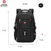 Black Swiss Military style laptop backpack with red accents and a red cross emblem