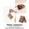 A brown leather zip-around wallet shown in various angles, highlighting its texture and design.