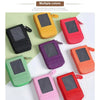 A collection of multiple colored slim leather wallets with RFID blocking features displayed on a white background.