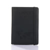 Black leather passport organizer with RFID blocking features and card slots.