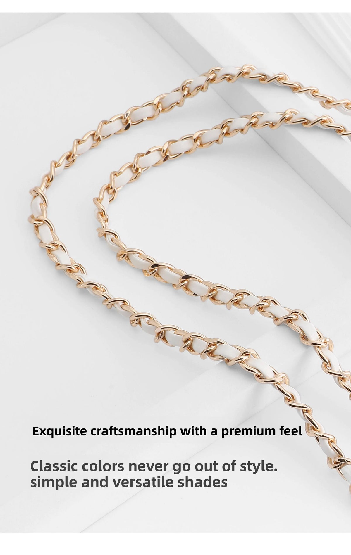 Gold-toned chain shoulder strap buckle for bags shown against a white background.