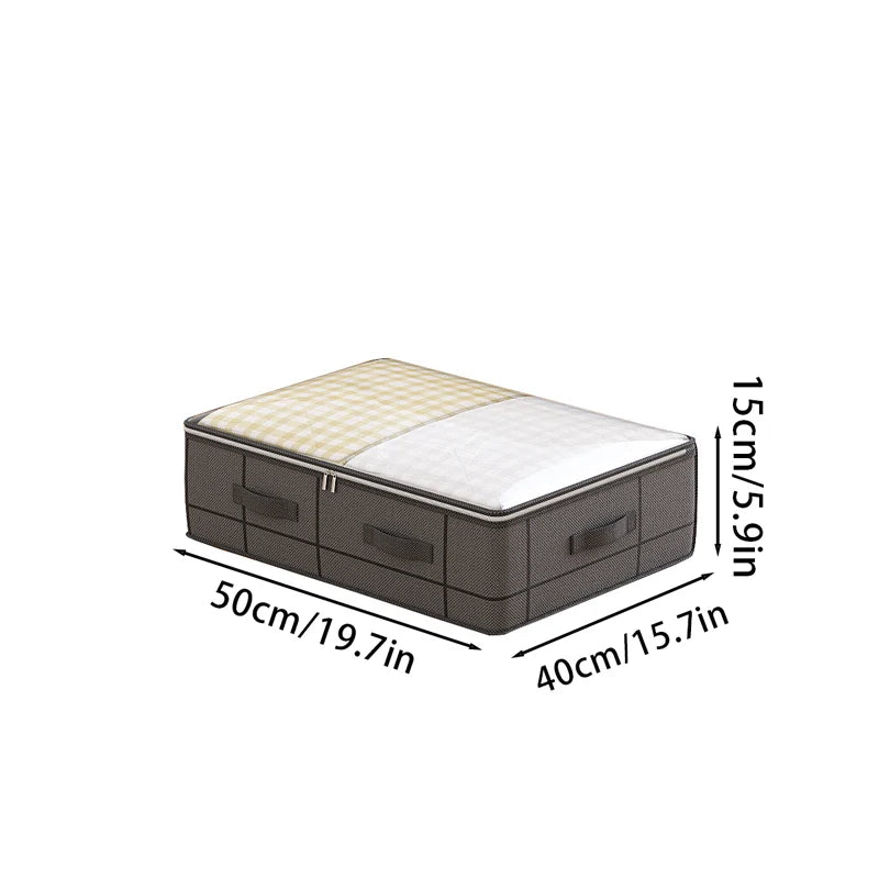 A rectangular foldable under-bed storage box with a window shown from above.