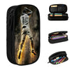 Black zippered pencil case with multiple compartments for school and office supplies