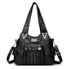 Schwarze Vintage-Weiche PU-Leder-Rucksack mit Lederriemen und silberner Hardware