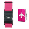 A pink and black adjustable luggage security strap with a quick release buckle.