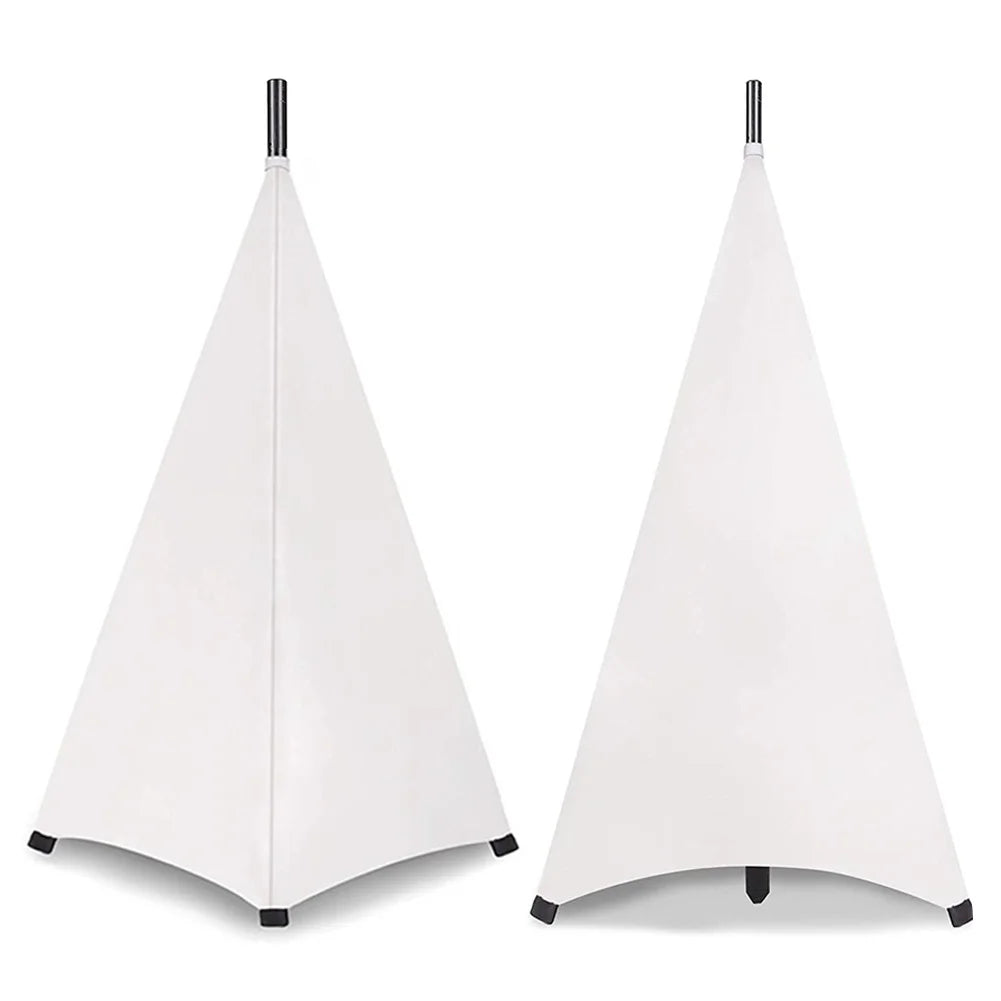 A white flexible stand cover for a DJ light speaker, shown in a triangular shape.