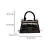 Black elegant square crossbody bag with a chain strap shown with dimensions.