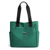 A dark green nylon shoulder tote bag with black straps.
