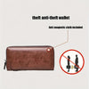 A brown men's PU leather anti-theft wallet with an anti-magnetic cloth included.
