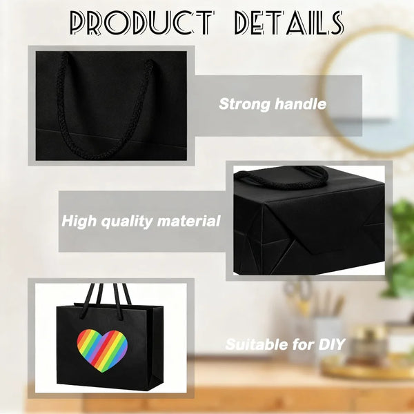 Black thick paper gift bags with rope handles suitable for DIY projects