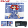 Blau-weiße Illustration einer weiblichen Figur auf einer PU-Leder-Klappwallet.