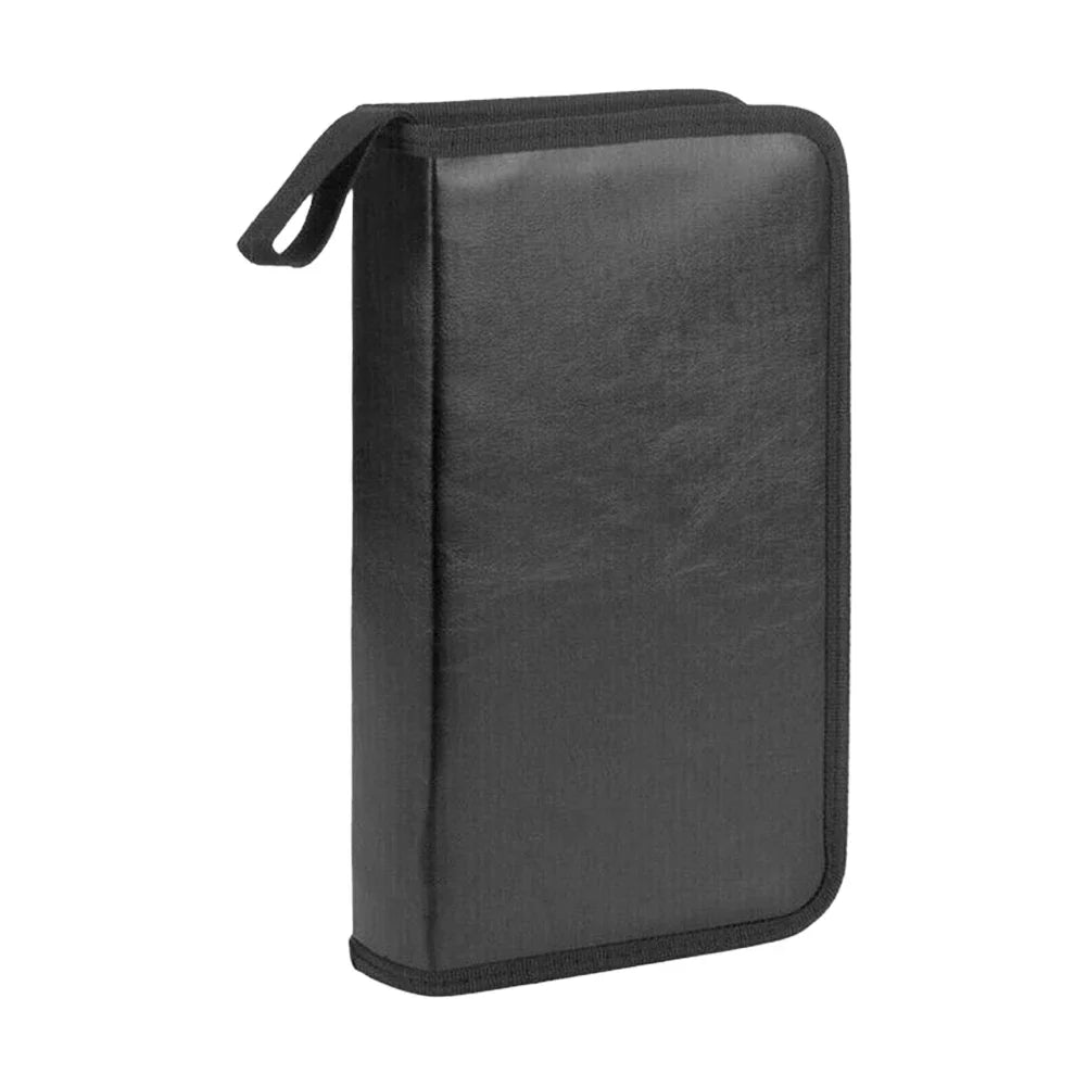 Black storage wallet case for 80-disc CD/DVD/Blu-ray media.