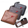 A set of dark brown vintage PU leather zipper wallets for men featuring a KUSIBI logo.